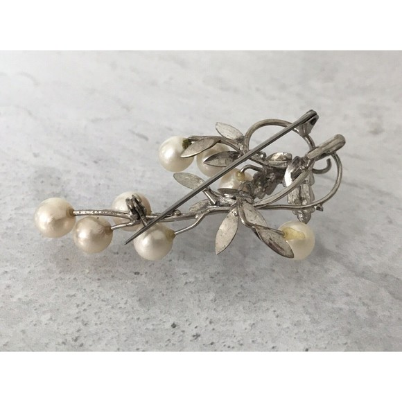 Vintage Pearl Sterling Silver Brooch Pendant 2 1/4" Long Leaf and Branch Design - Picture 10 of 16
